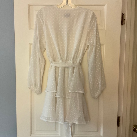 Lioness Legendary Lovers Plunge Dress White Swiss Dot Mini Tie Waist US 4 NWT - Picture 8 of 12